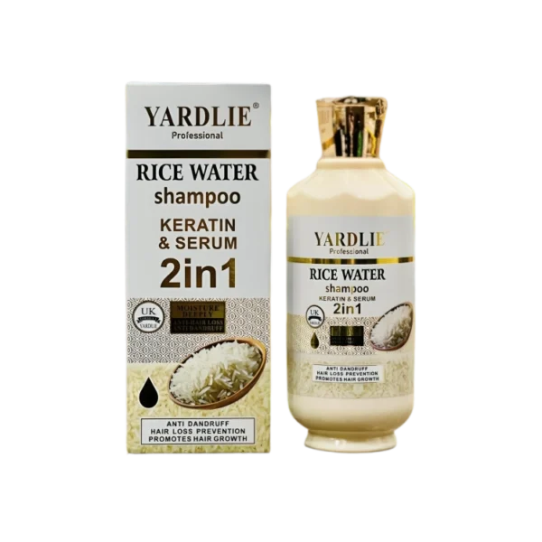 Yardlie Professional Rice Water shampoo with box having keratin and serum in it for long, straight, and Shinny hair.
